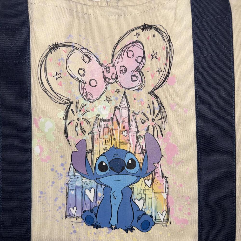 Disney Stitch Canvas Tote Bag with Minnie Mouse Bow and Castle Design - Picture 2 of 4